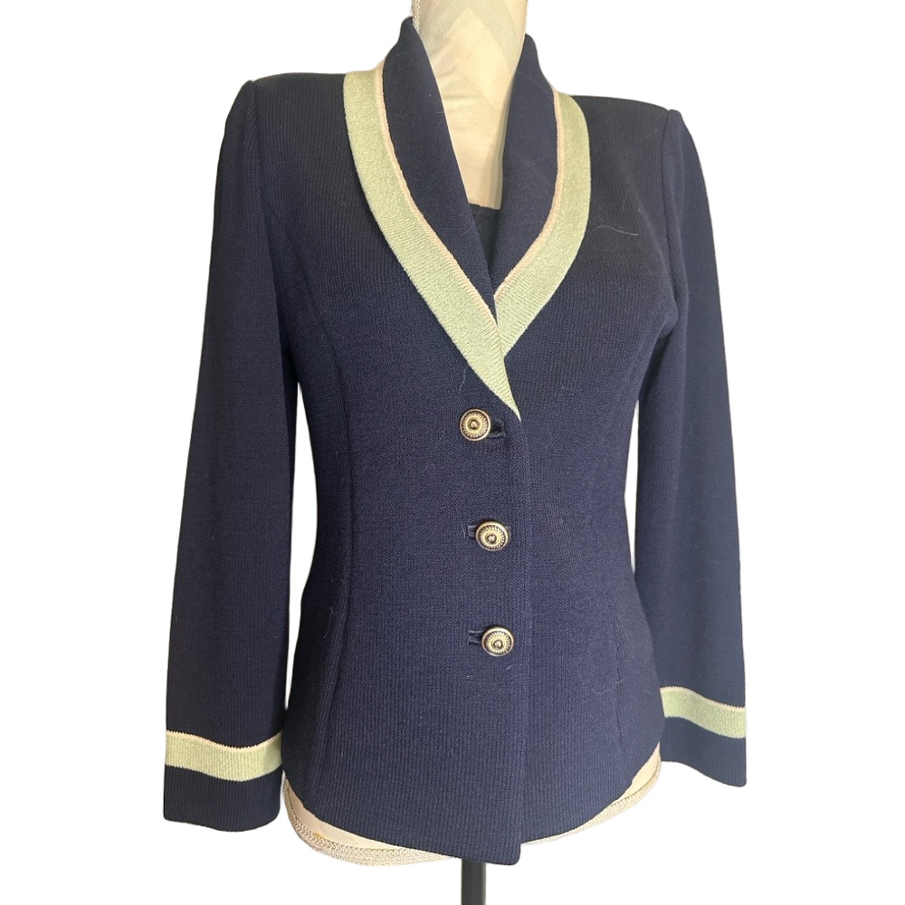 St. John Navy Blazer with Light Green Trim